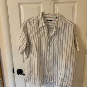 Mens Alfani XL Casual Striped Linen Button-Down Shirt